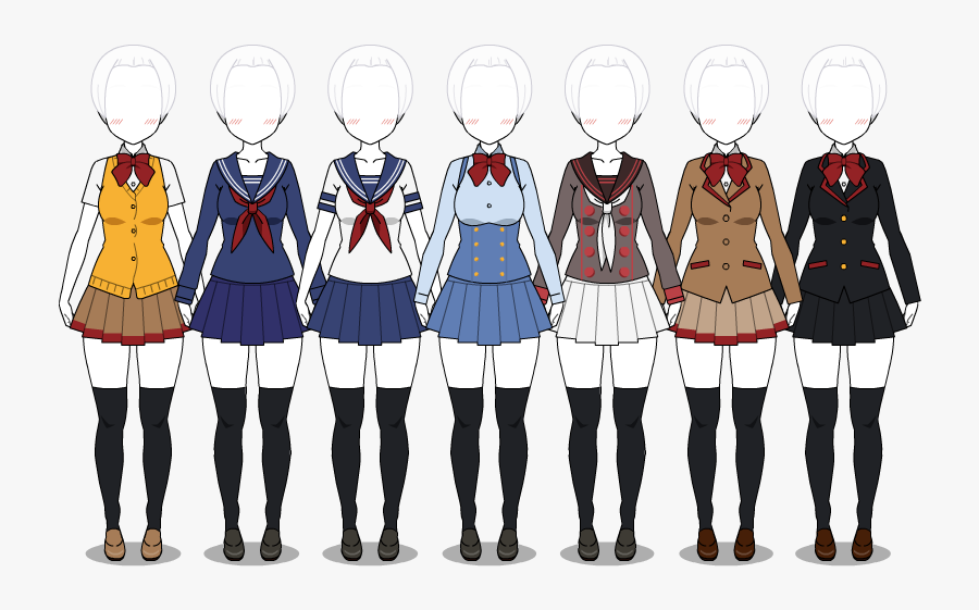 Collection Of Free Drawing Anime School Uniform Download - Yandere Simulator All Outfits, Transparent Clipart