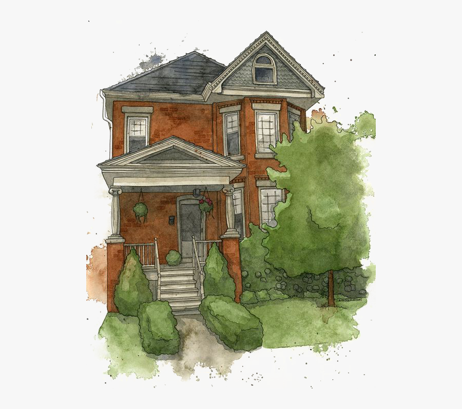 Watercolor House Painting Gratis Icon Free Clipart - Nippon Paint Green Home Pencil Drawing, Transparent Clipart