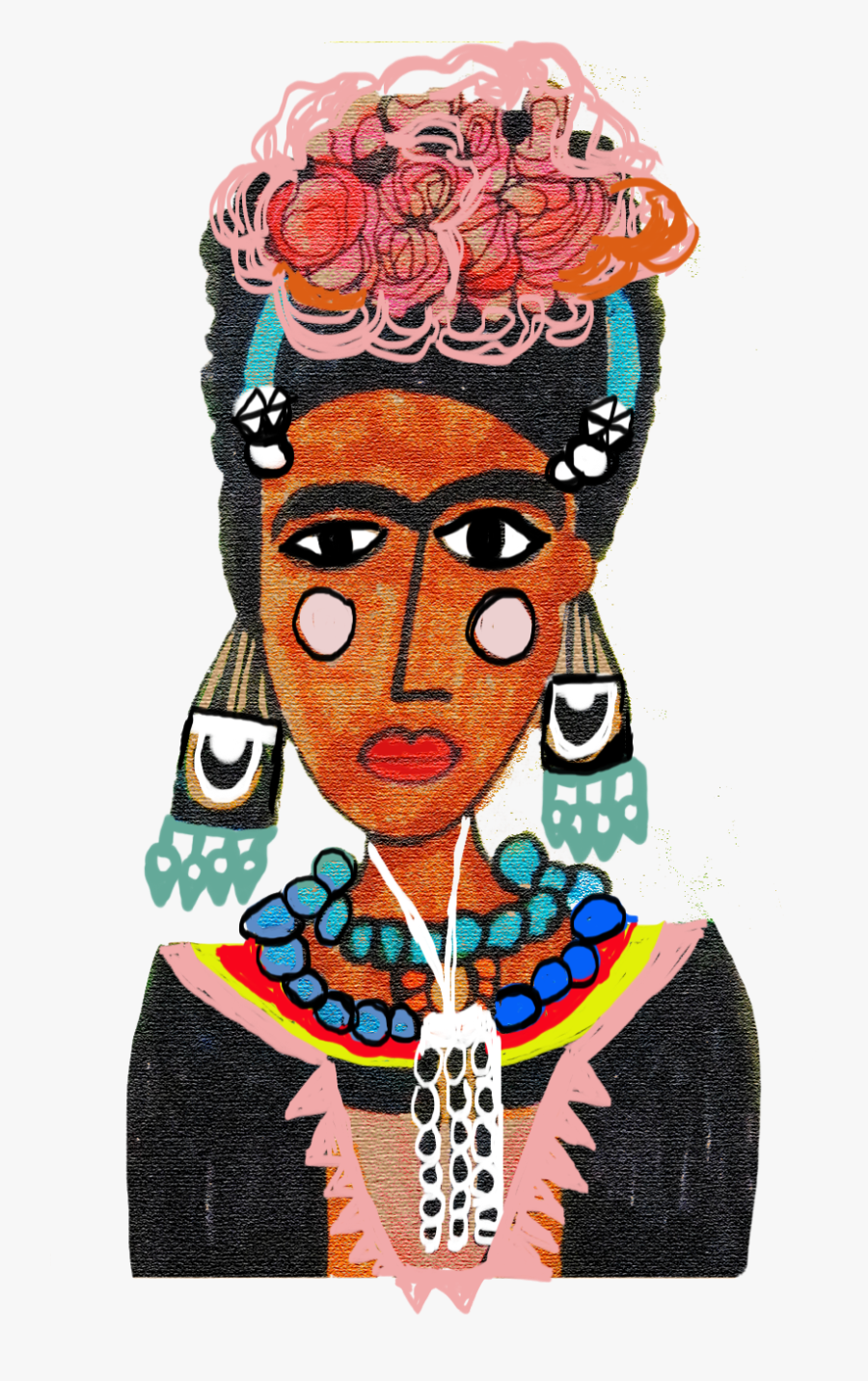 Frida Self Portrait Illustration By Happygraff - Frida Kahlo, Transparent Clipart