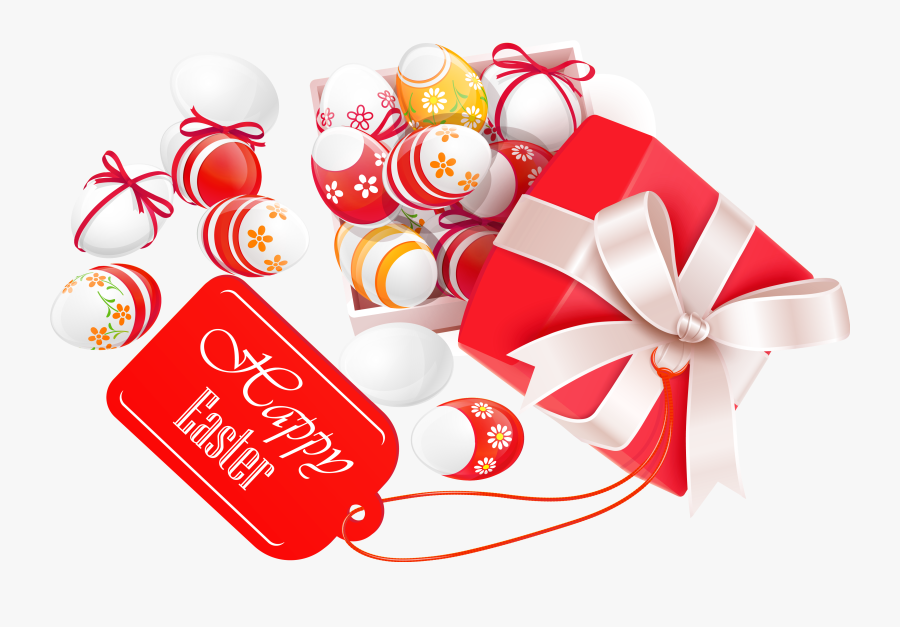 Box Picture Gift With Easter Eggs Egg Clipart - Easter Happy Red Eggs, Transparent Clipart