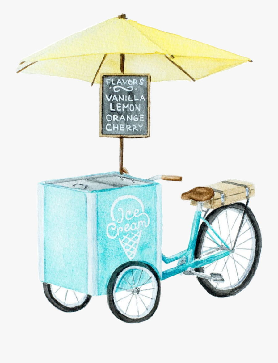 #watercolor #icecreamstand #icecreamcart #bicycle #cart - Vintage Ice Cream Cart, Transparent Clipart