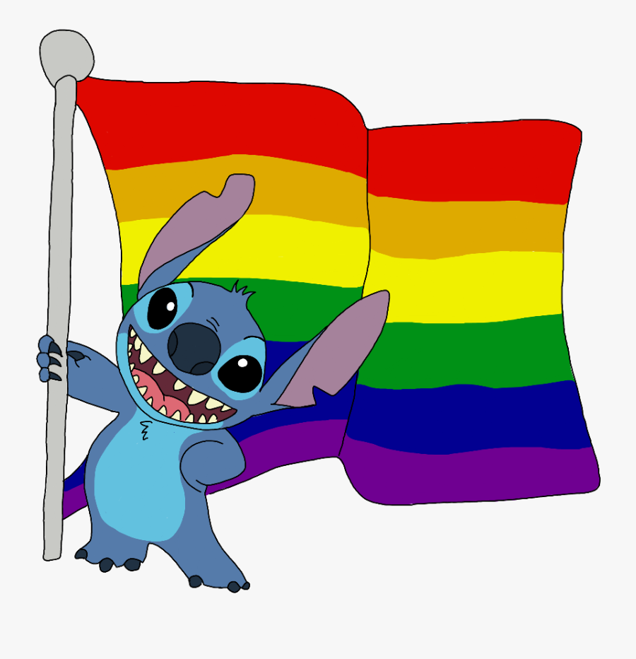 #stitch #lilo&stich #liloandstitch #blue #monster #alien - Lilo And Stitch With Pride Flag, Transparent Clipart