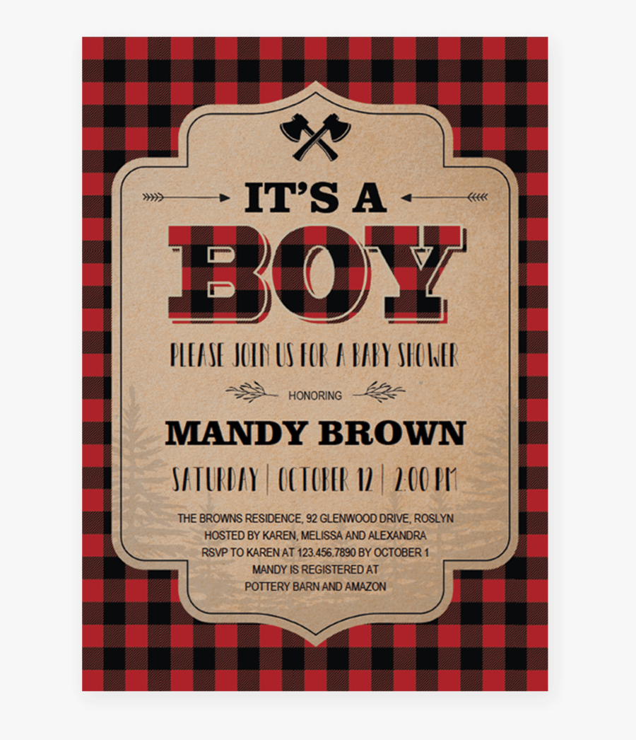 Clip Art Baby Shower Invitation Templates - Baby Boy Baby Shower Red Plaid, Transparent Clipart