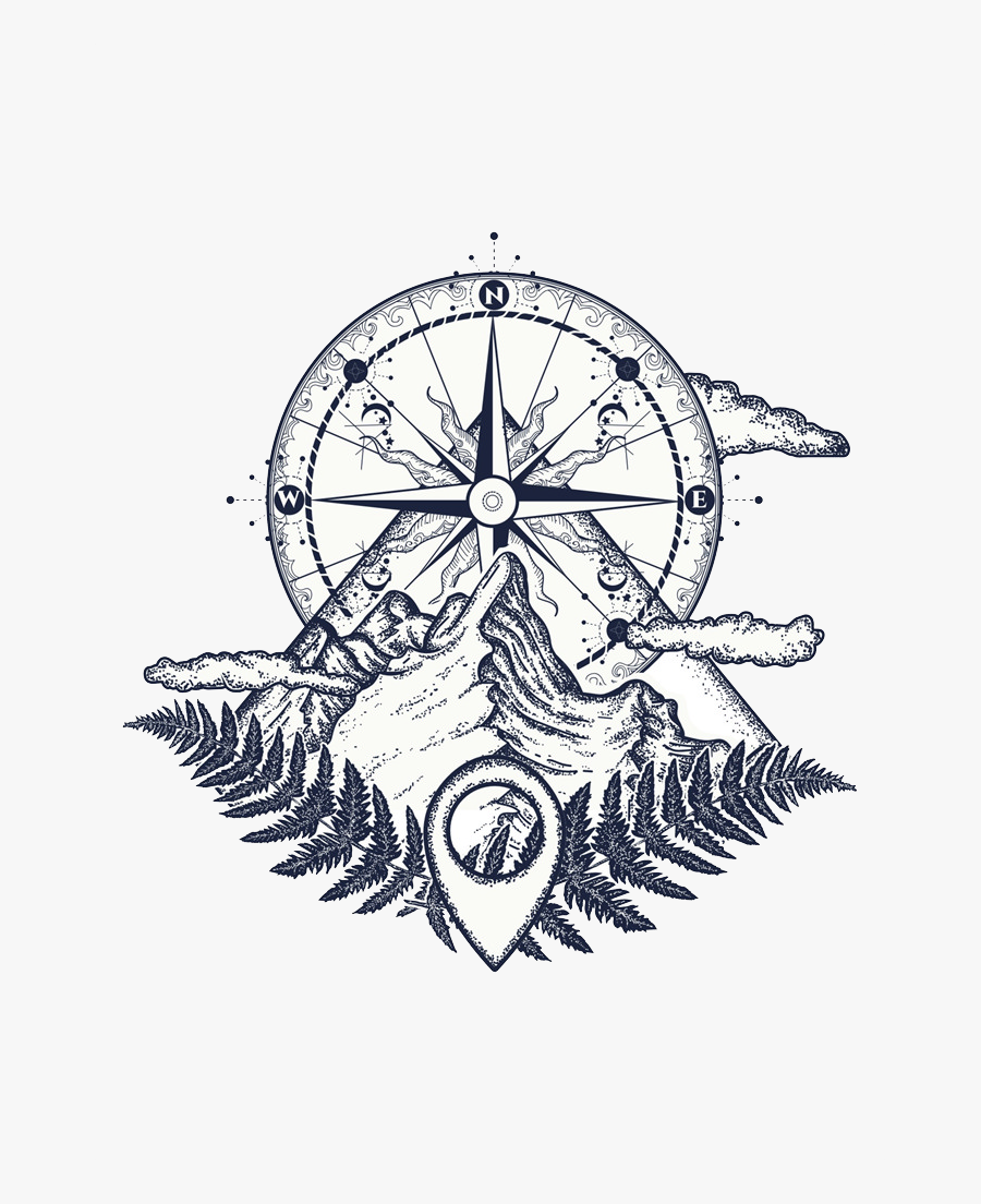 Tattoo Mountain Compass Sketch Artist Free Frame Clipart - Tattoo Compass Rose Sketch, Transparent Clipart