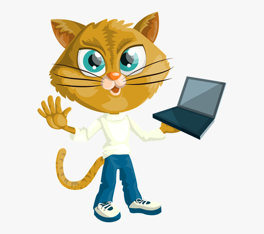 Cat, Kitty, Boy, Holding, Laptop, Computer, Dressed - Cat Computer Clipart Free, Transparent Clipart