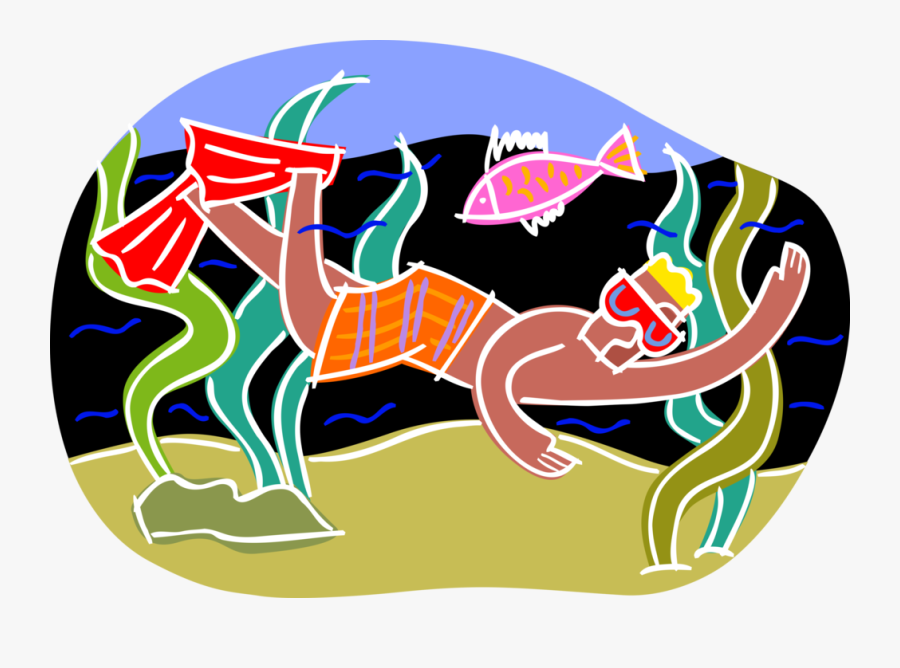 Vector Illustration Of Snorkeler Snorkeling With Mask - Illustration, Transparent Clipart