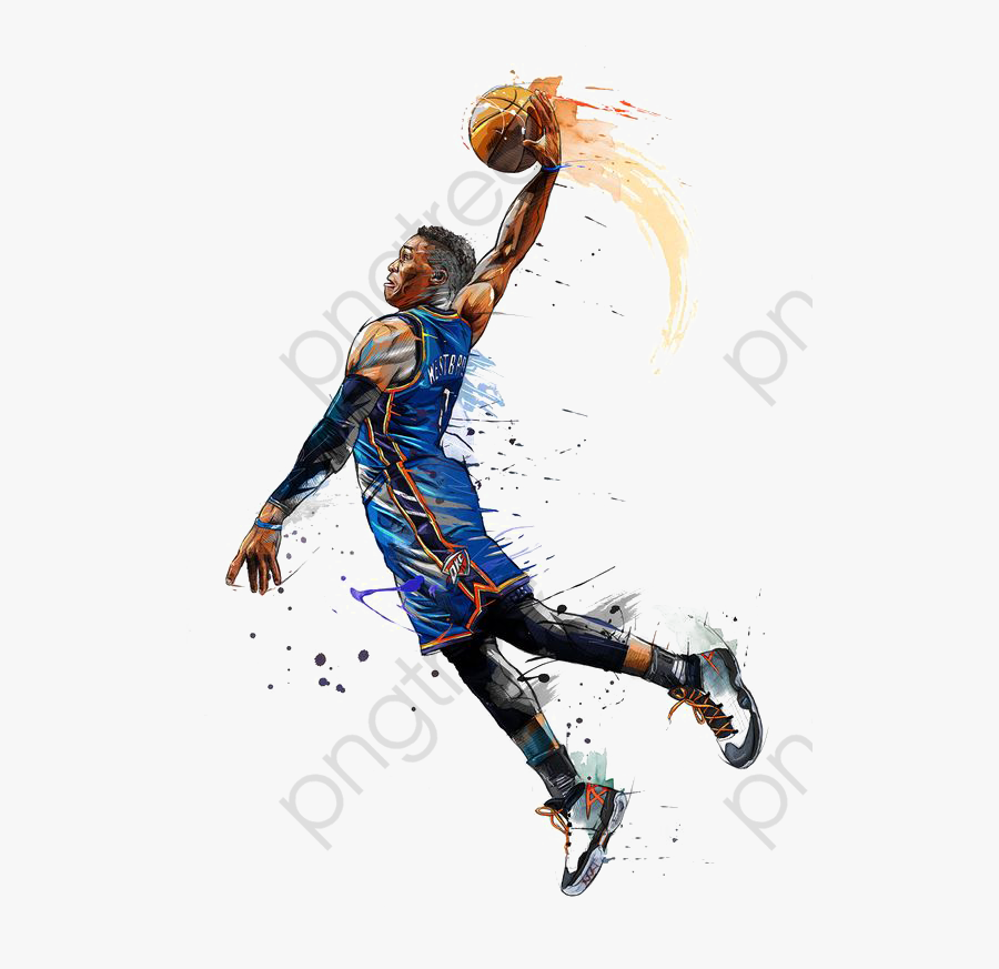 Hand Painted Player Dear - Russell Westbrook Dunk Art, Transparent Clipart