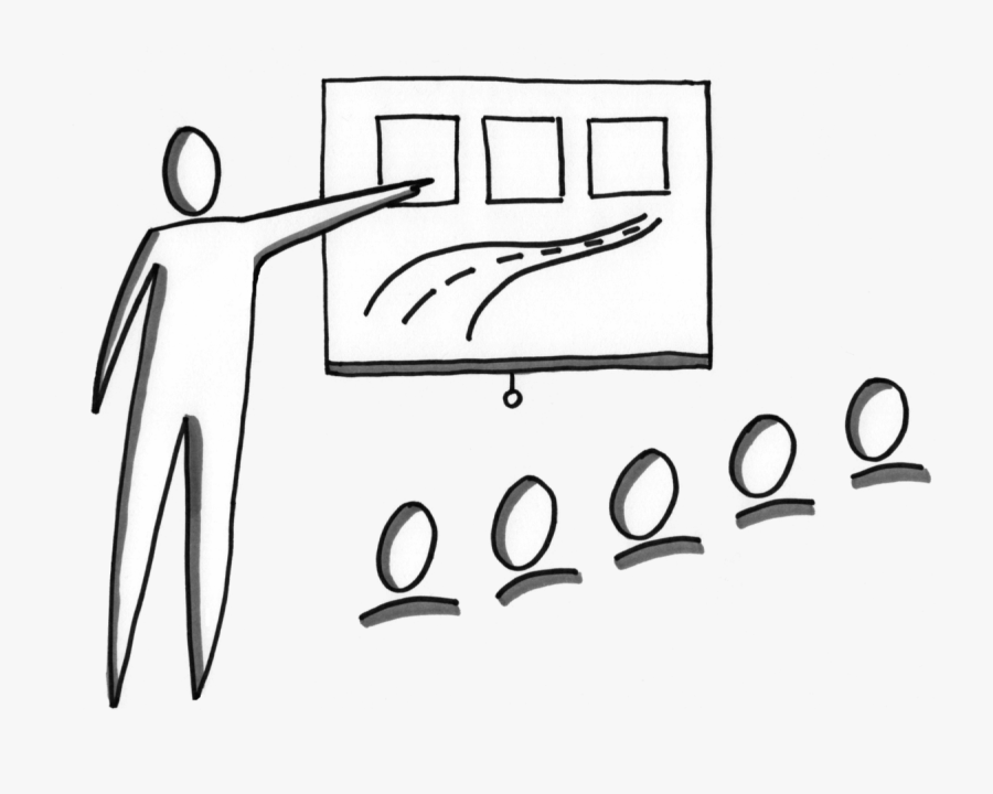 A Teacher Teaches Students In Front Of The Class Pointing - Line Art, Transparent Clipart