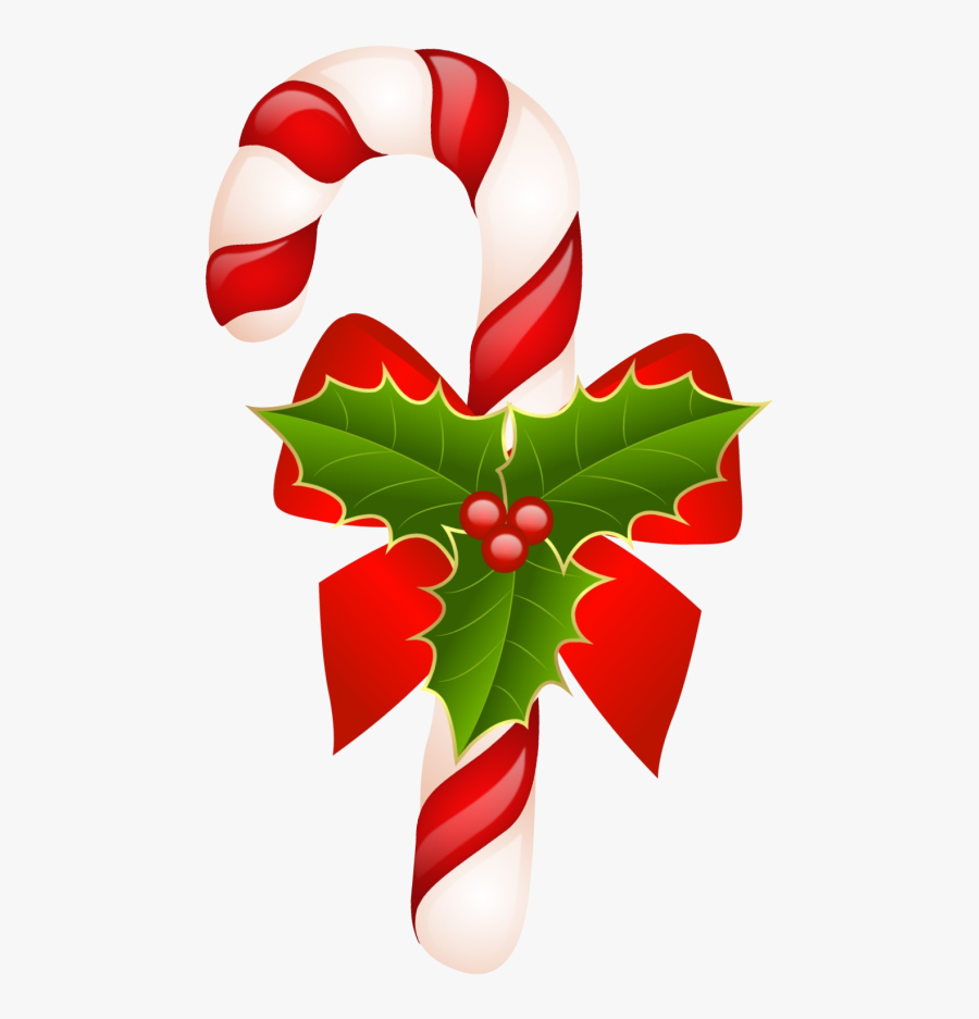 Christmas Holly And Candy Canes, Transparent Clipart