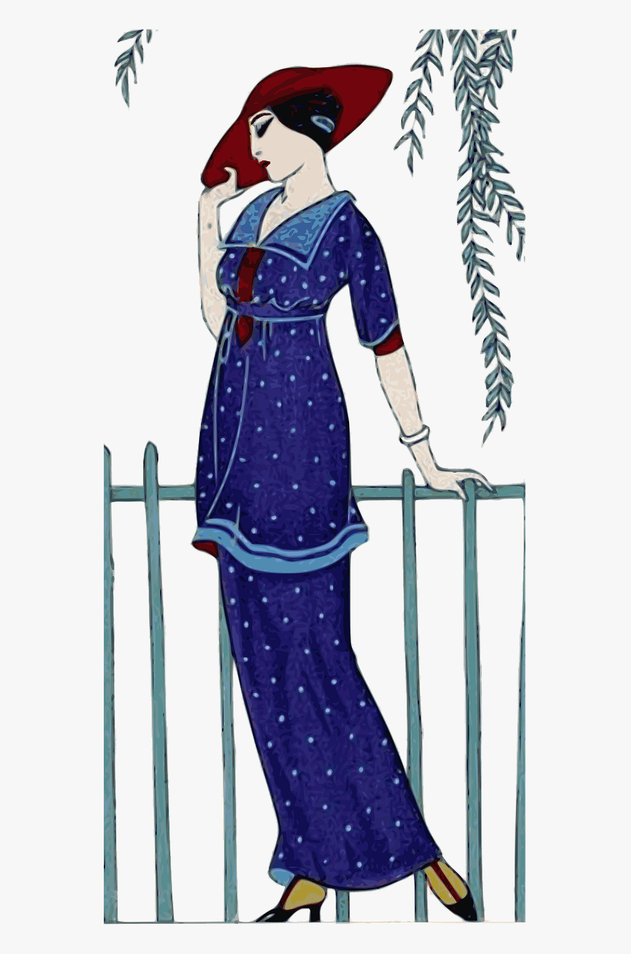 Dame Avec Chapeau Rouge Et Robe Bleue - Journal Des Dames Et Des Modes, 1912, Costumes Parisiens,, Transparent Clipart