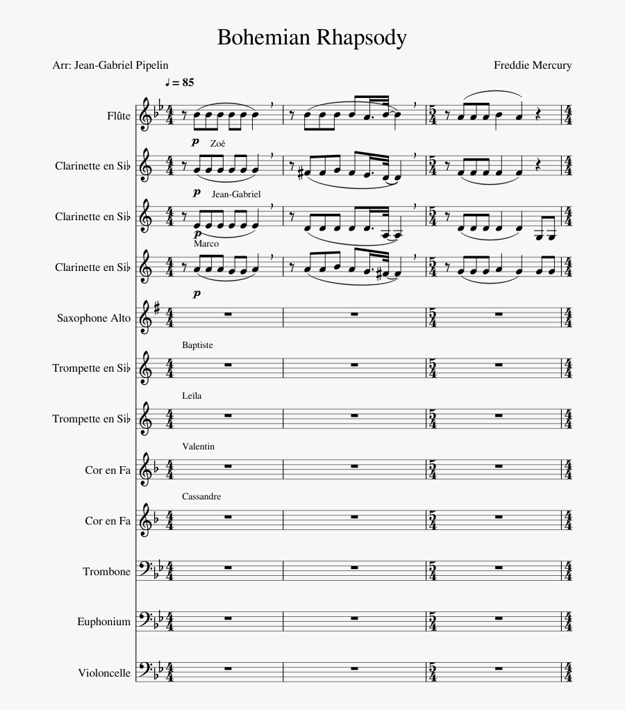 Bohemian Rhapsody Sheet Music Composed By Freddie Mercury - Vice Versa Band Sheet Music, Transparent Clipart
