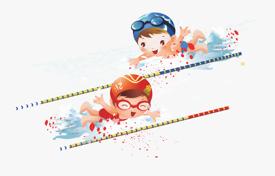 Cartoon Kids Swimming - Cartoon Girl Swimming, Transparent Clipart