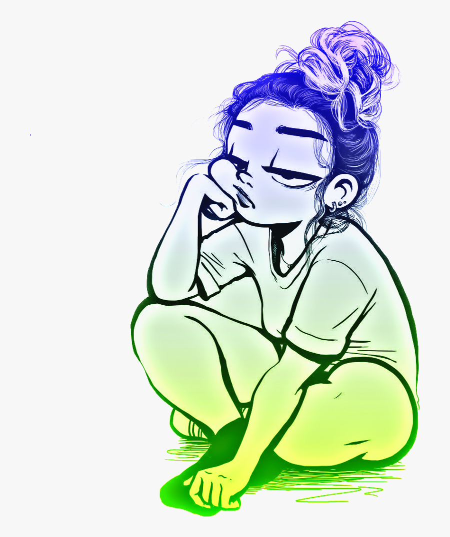 Girl Sadgirl Girls Cartoon Freetoedit - Drawing Of A Girl Bored, Transparent Clipart