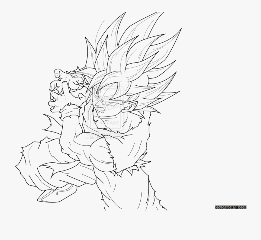 Goku Coloring Pages Kamehameha Stance Coloring4free - Goku Super Saiyan Dragon Ball Z Coloring Pages, Transparent Clipart