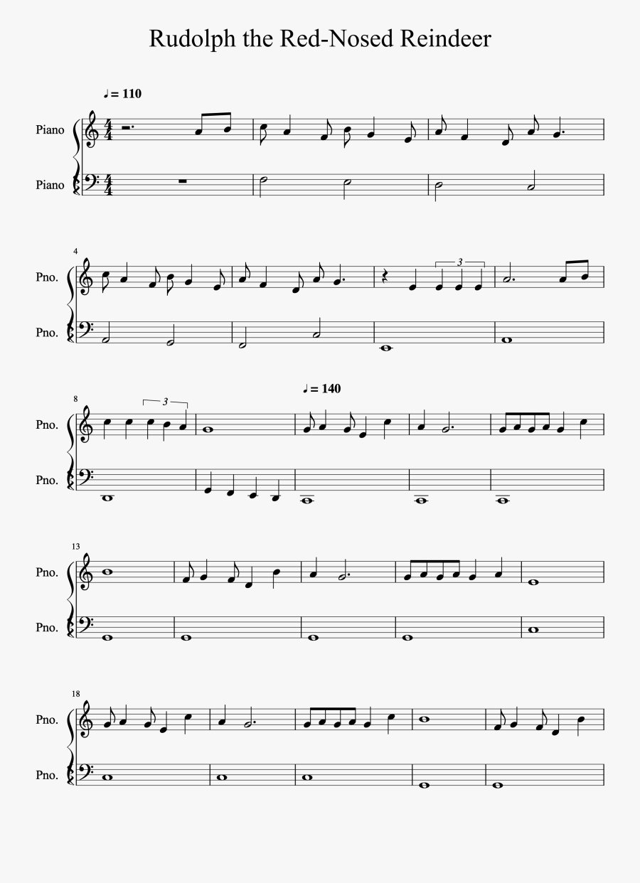 Rudolph The Red Nosed Reindeer Simple Bassline Score - El Aguacate Partitura Piano, Transparent Clipart