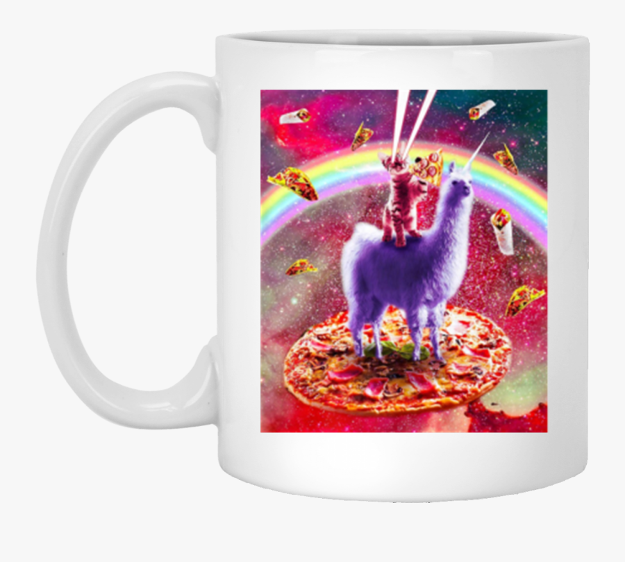 Laser Eyes Outer Space Cat Riding On Llama Unicorn - Llama Unicorn, Transparent Clipart