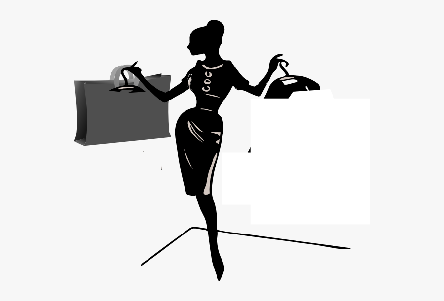 Lady Edit Shopper Clip Art - Women Shopping Black And White, Transparent Clipart