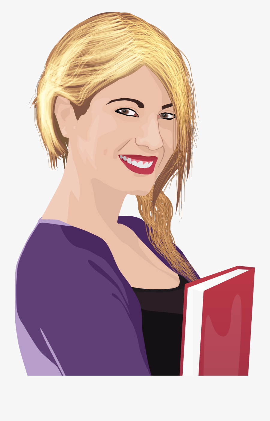 Blonde Book Female Girl Png Image - Clip Art Of Woman Smiling, Transparent Clipart