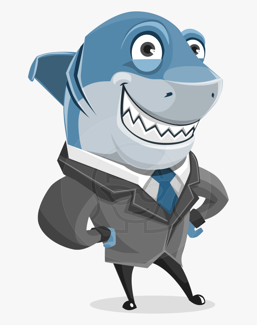 Shark Businessman Cartoon Vector Character Aka Sharky - Fish Vector Character, Transparent Clipart