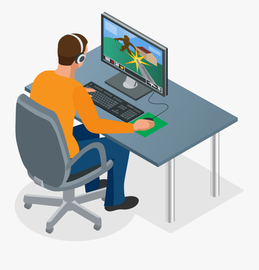 Computer Gamer Clipart , Png Download - Working At Computer Isometric, Transparent Clipart