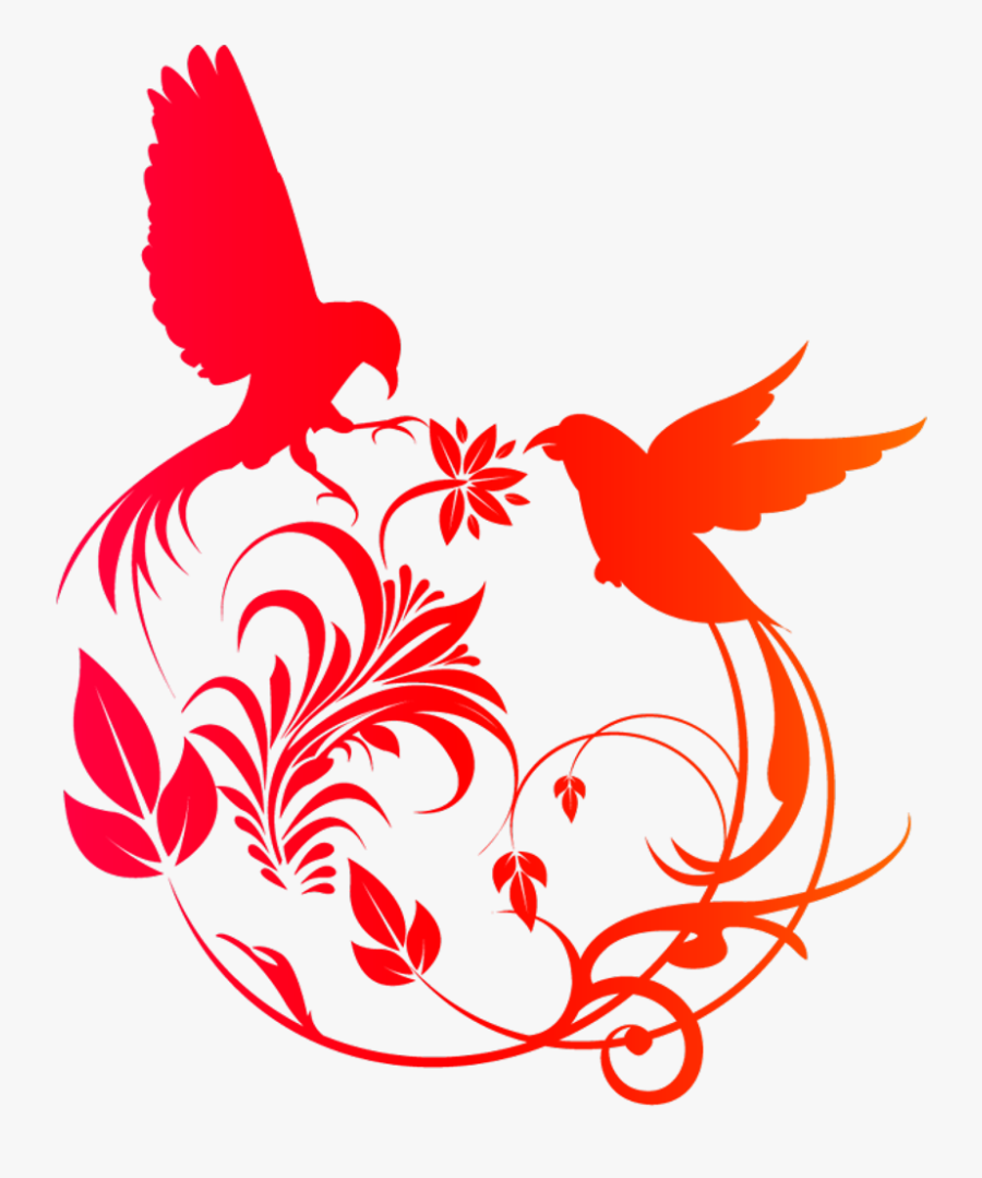 Stencil Flower And Birds Clipart , Png Download - Love Bird Wedding Invitations, Transparent Clipart