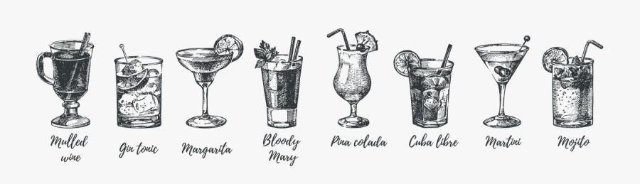 Cocktails Vector Sketch ~ Frames ~ Illustrations ~ - Drinks Drawings, Transparent Clipart