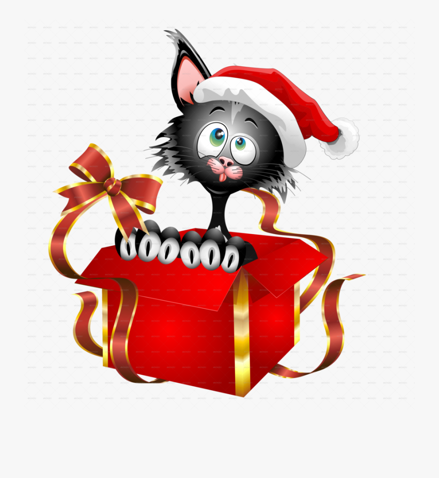 Christmas Gift Kitten Full Color Decal, Kitten Full - Новогодний Кот Вектор, Transparent Clipart