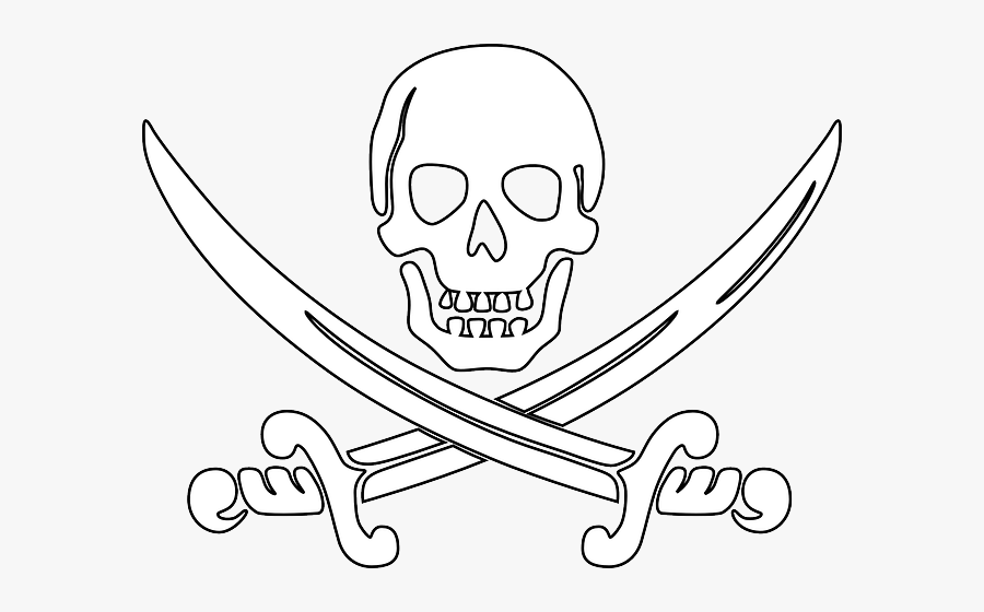 Pirate, Skull, Outline, Sword, Swords, Death"s Head - Bandeira Pirata, Transparent Clipart