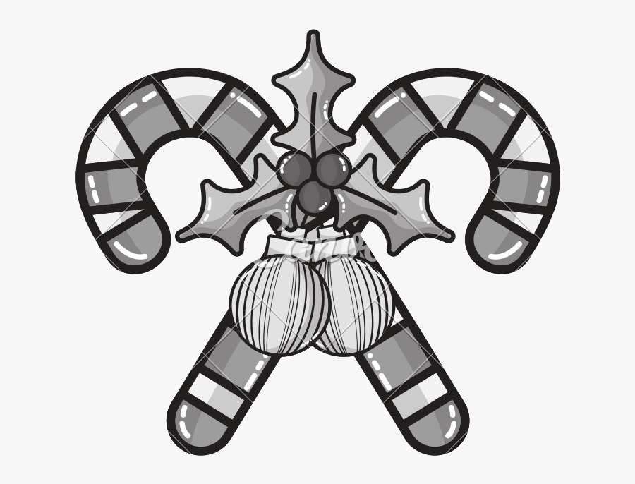 Grayscale Sweet Walking Stick With Christmas Balls, Transparent Clipart