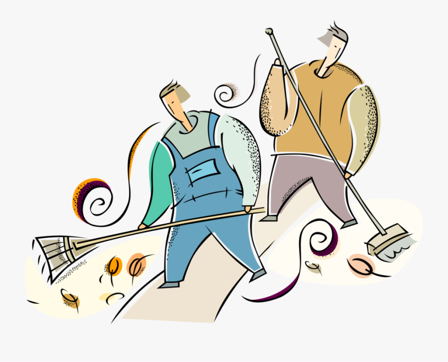 Vector Illustration Of Lawn Care Workers Rake Leaves - Toss A Bocce Ball, Transparent Clipart