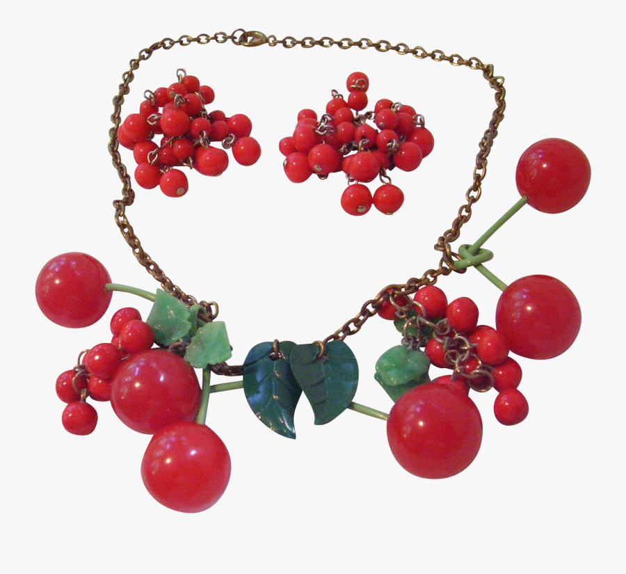 Vintage Bakelite Cherry Necklace Cluster Earrings Book, Transparent Clipart
