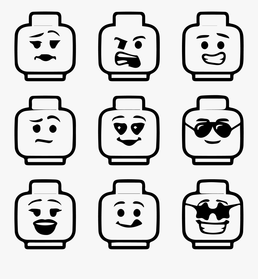 Black And White Lego Heads - Lego Head Black And White, Transparent Clipart