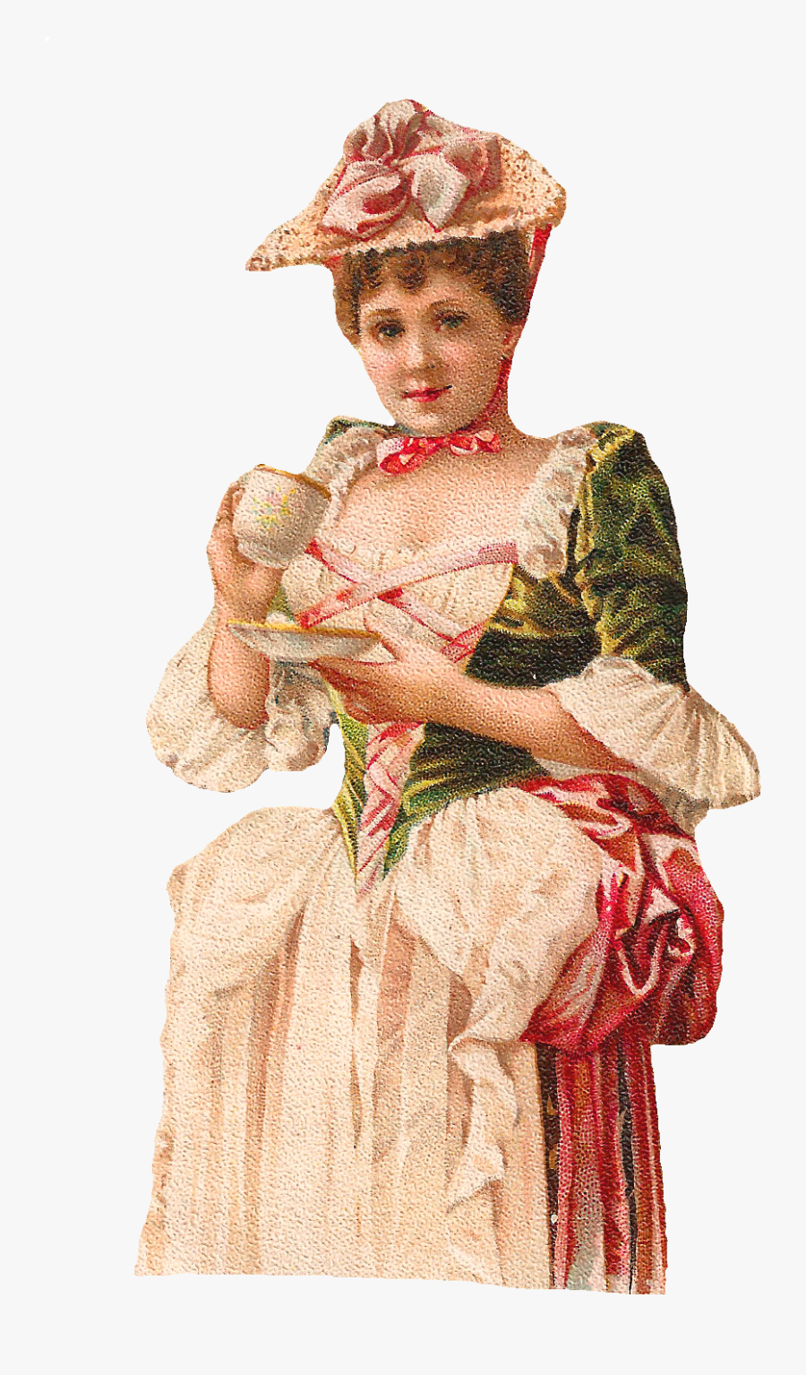 Woman Drinking Tea Clip Art - Victorian Woman Holding Tea Cup, Transparent Clipart
