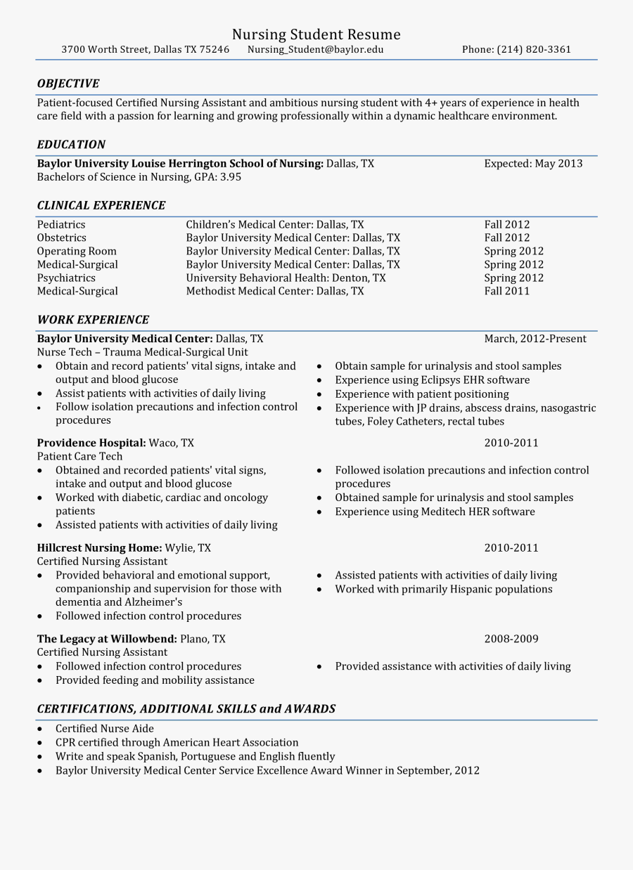 Clip Art Resume Template For Nurse - Objective Nurse Graduate School, Transparent Clipart