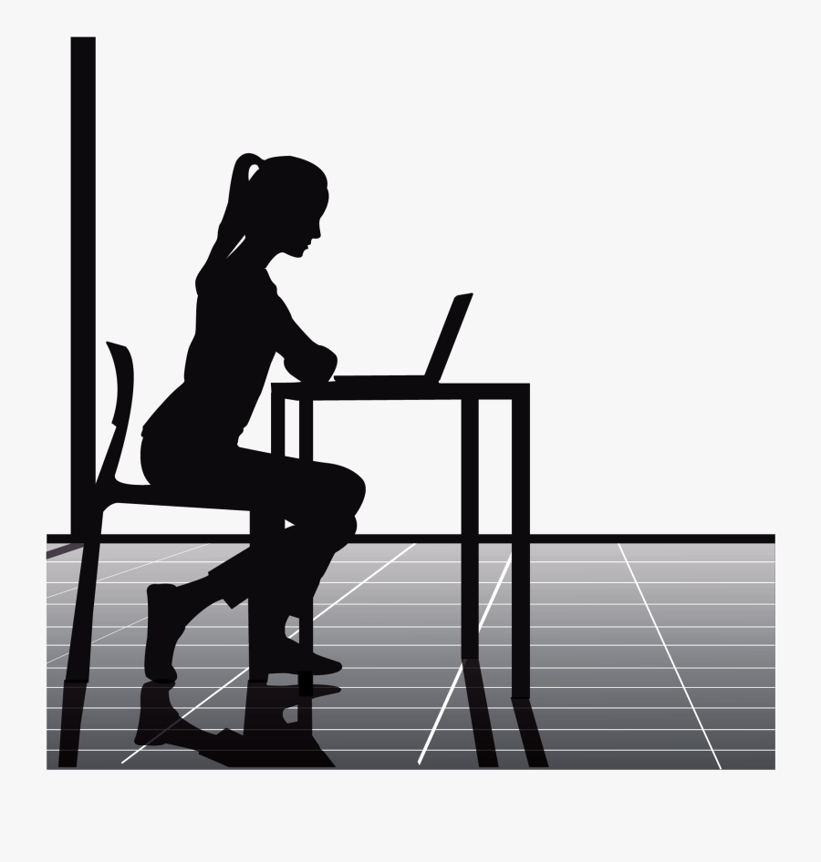 Police Clipart Office Building - Sitting At Desk Silhouette, Transparent Clipart