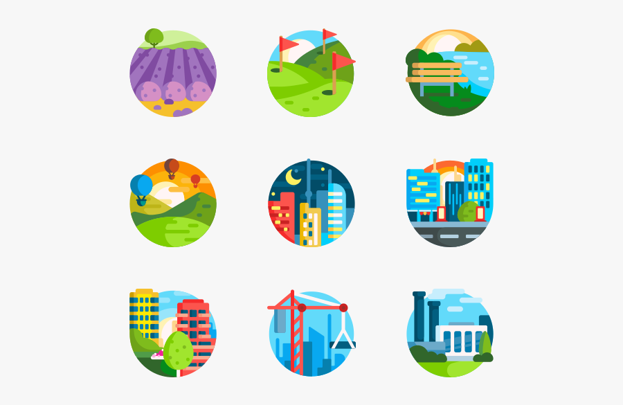 Landscape - Gradient Flat Icons, Transparent Clipart