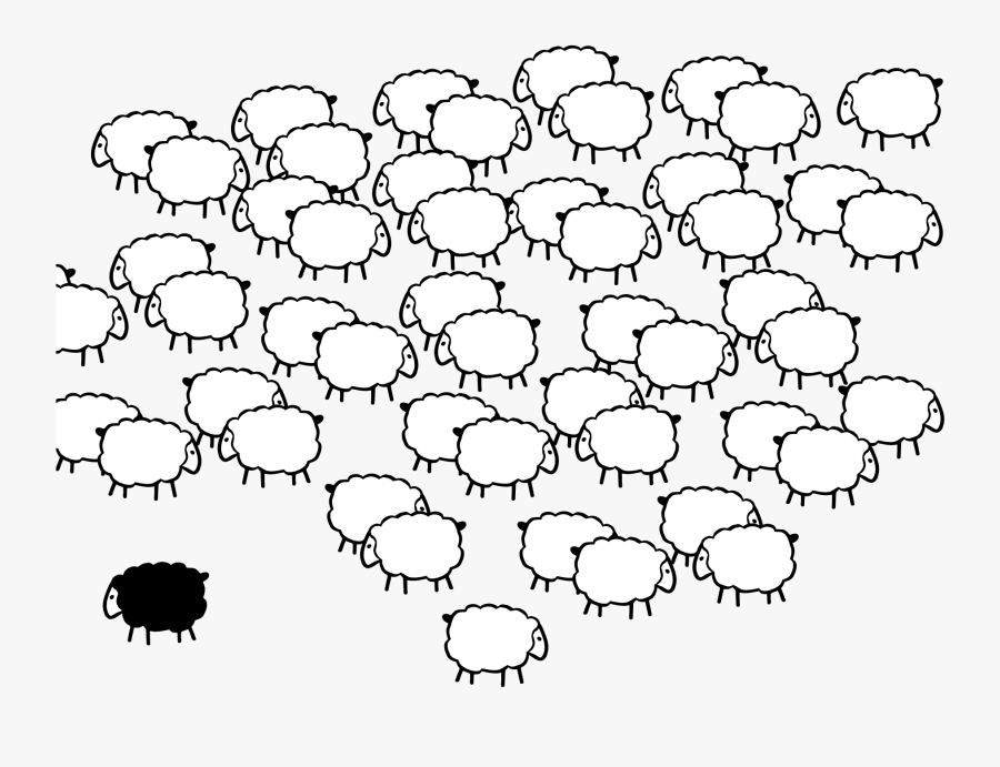 Clipart Sheep Herd Sheep - Black Sheep In White Herd, Transparent Clipart