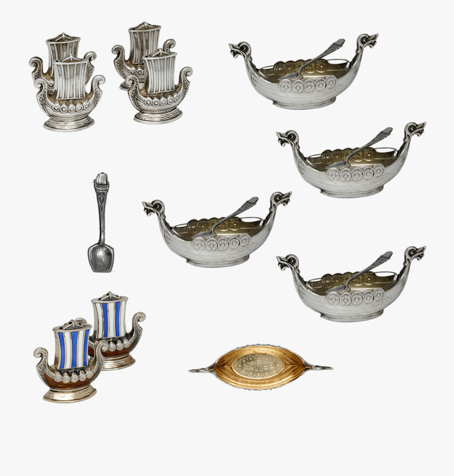 Sterling Viking Ship Salt Cellars With Mini Salt & - Salt Cellars Sterling 1950's, Transparent Clipart