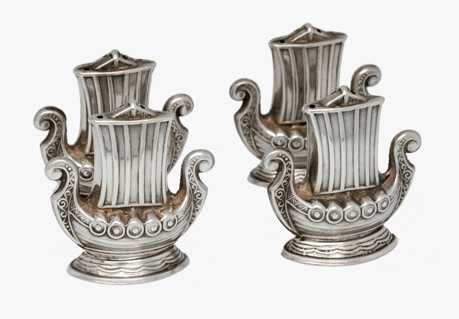 Sterling Viking Ship Salt Cellars With Mini Salt & - Salt Cellars Sterling 1950's, Transparent Clipart