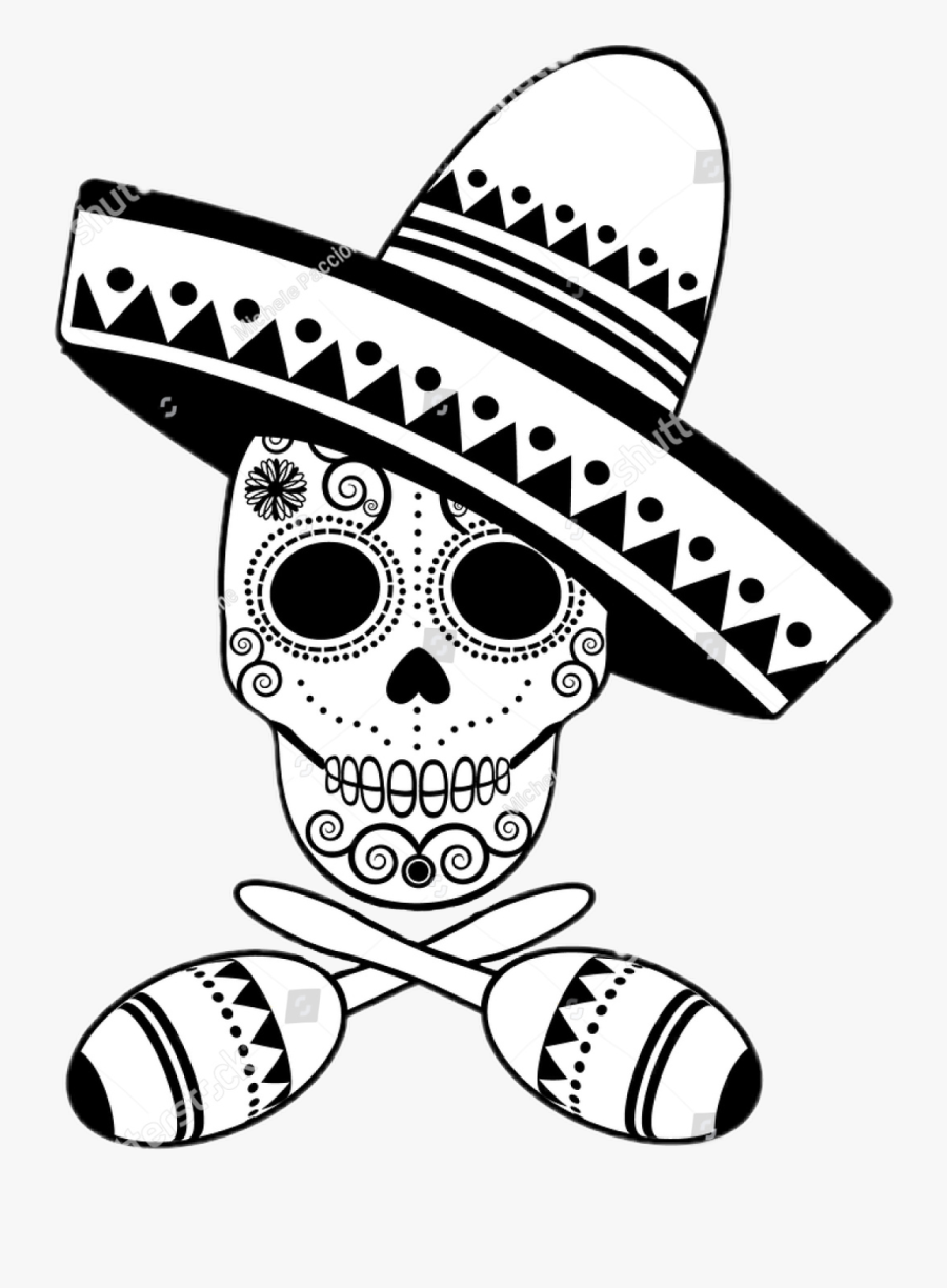 #cincodemayo #mexico #mexican #sugarskull #blackandwhite - Vector Sugar Skulls Black And White, Transparent Clipart