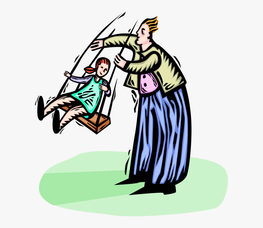 Vector Illustration Of Father Swinging Young Daughter, Transparent Clipart