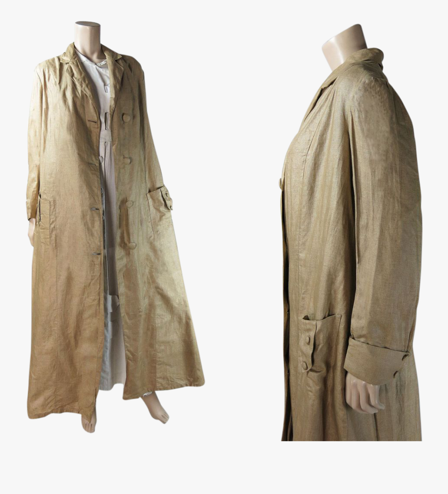 Crisp Antique Edwardian / Teens Natural Linen Duster - Overcoat, Transparent Clipart