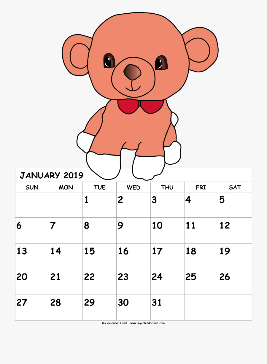 June Bear Calendar 2019, Transparent Clipart
