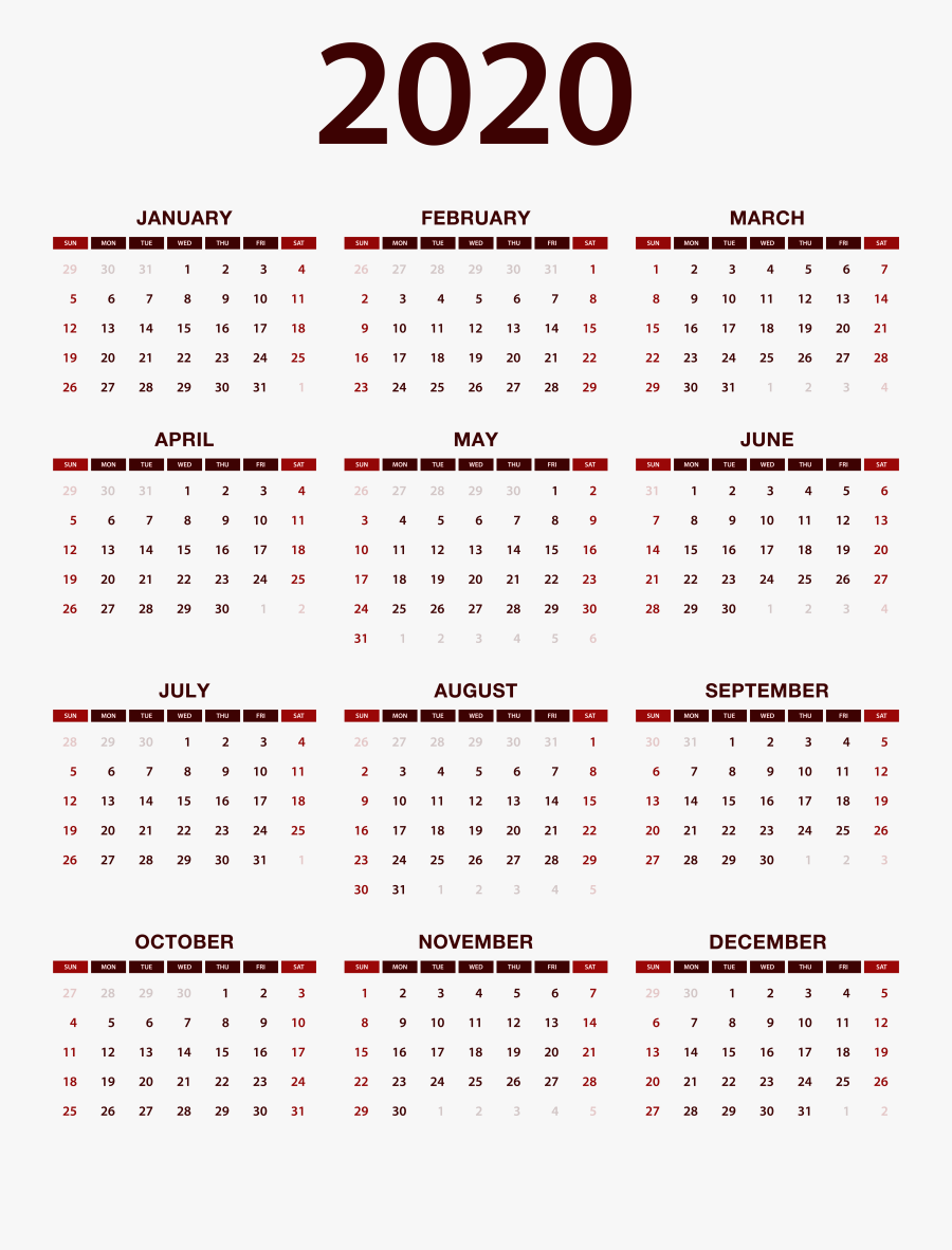 2020 Calendar Png Image , Free Transparent Clipart