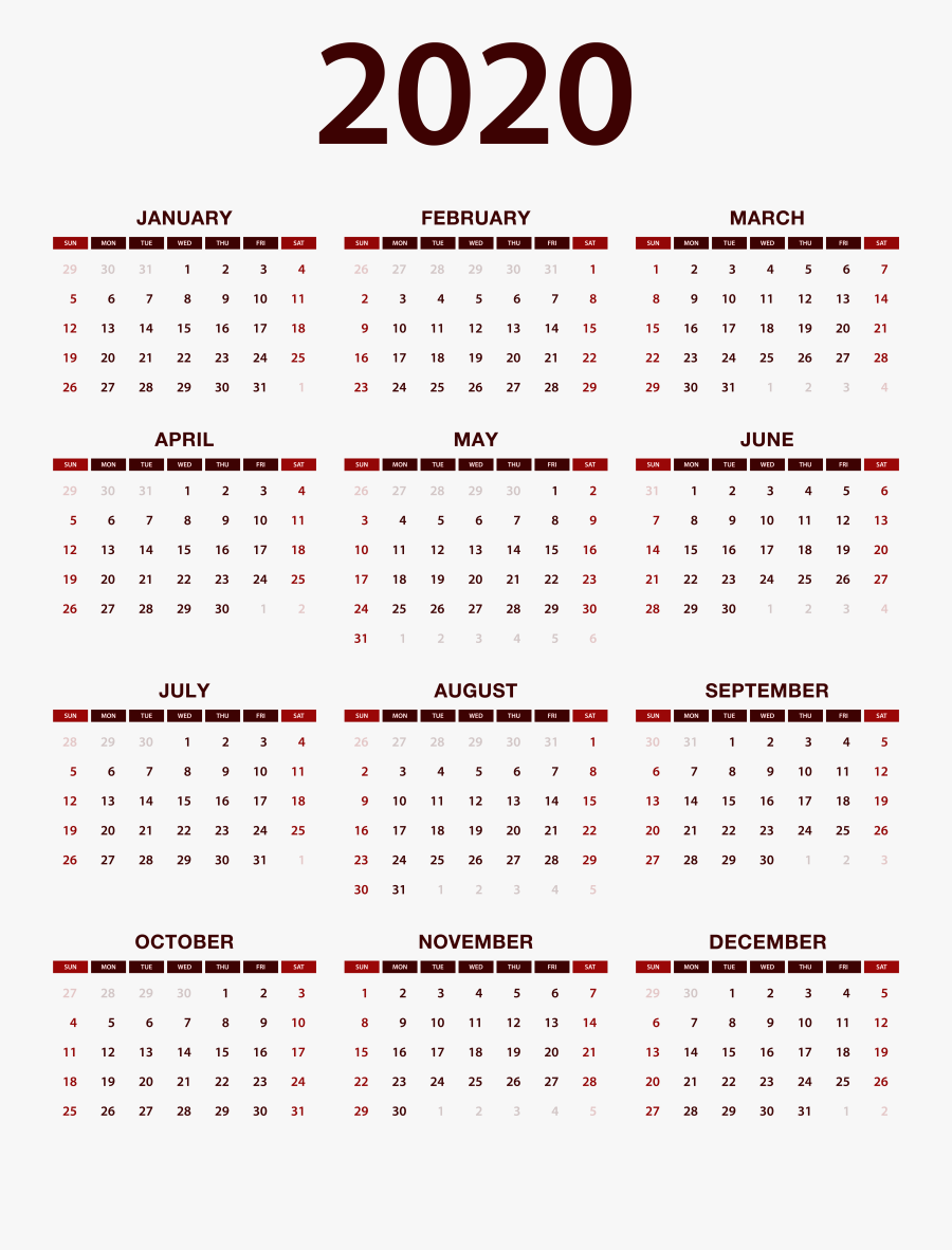 2020 Calendar Png Image, Transparent Clipart