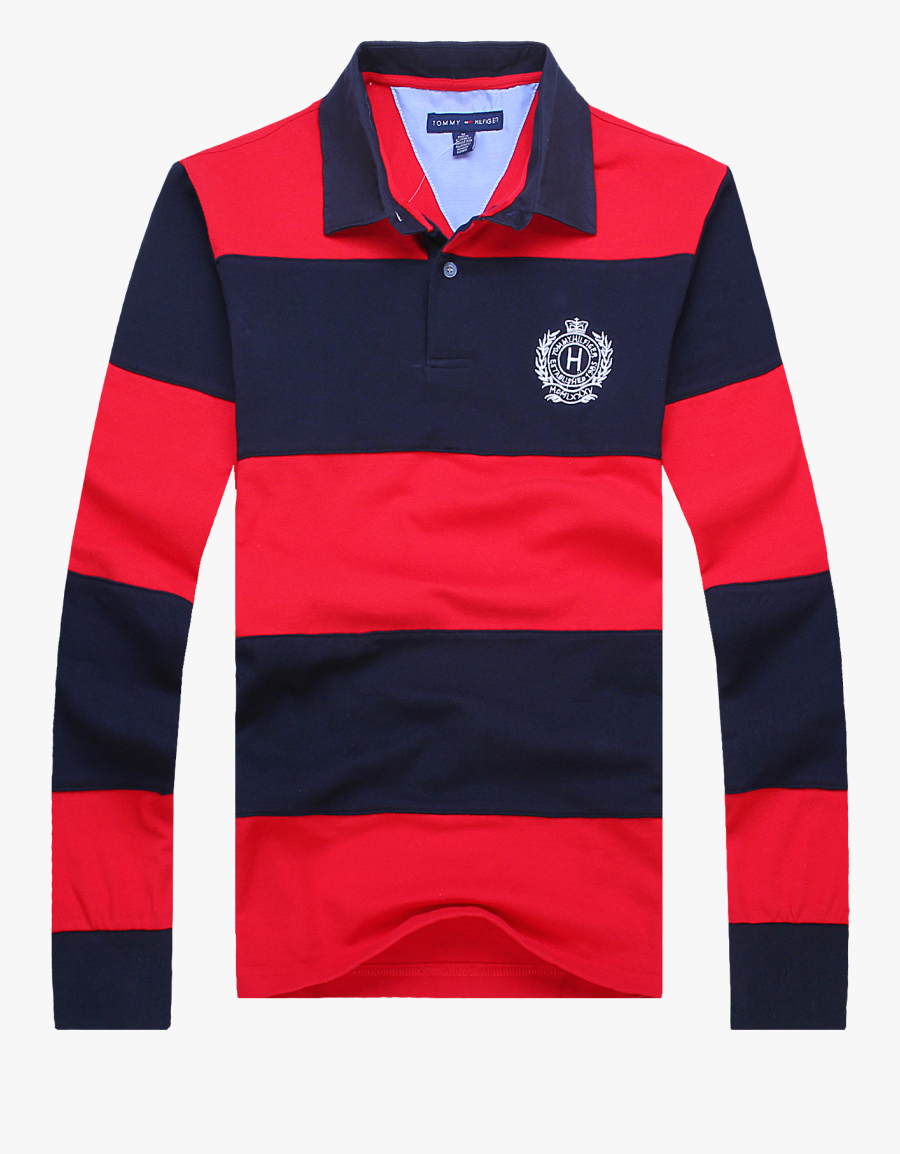 Tommy Long Sleeve Polo Clipart , Png Download - Red And Navy Striped Polo, Transparent Clipart
