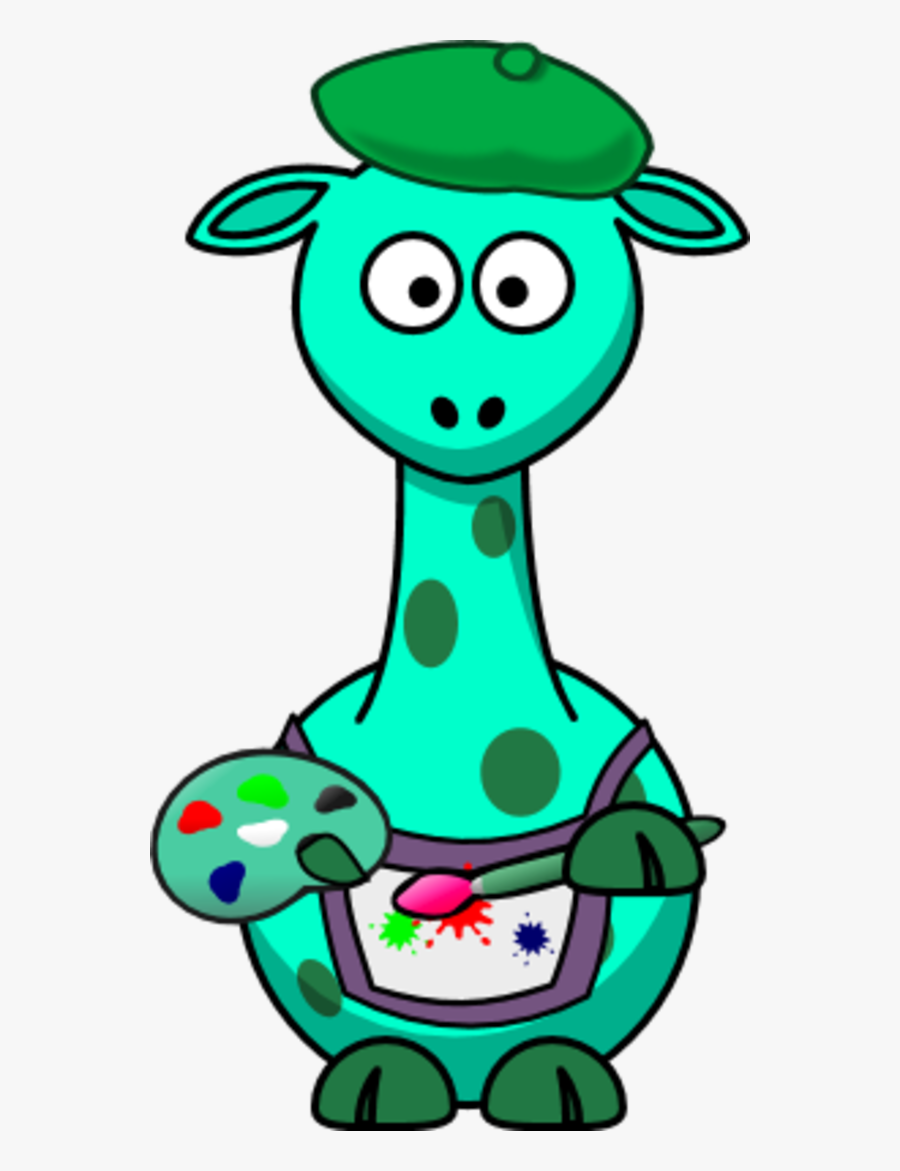 Giraffe As A Painter Artist - Cartoon Giraffe, Transparent Clipart