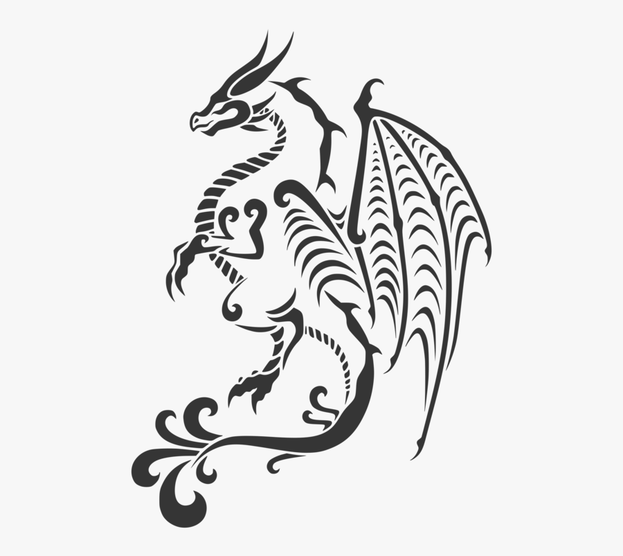Transparent Dragon Clipart Black And White - Dragon Tattoo Coloring Pages, Transparent Clipart