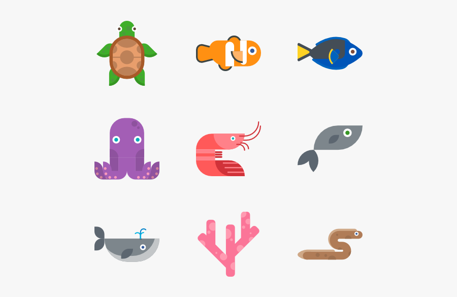 Aquatic Animal Collection - Fish Flat Design, Transparent Clipart