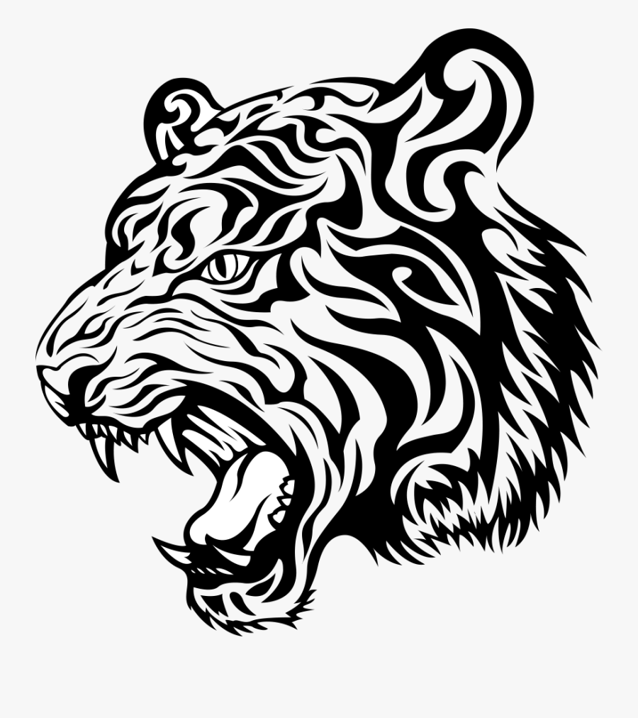 Transparent Tiger Face Clipart Black And White - Tiger Head Drawing Png, Transparent Clipart